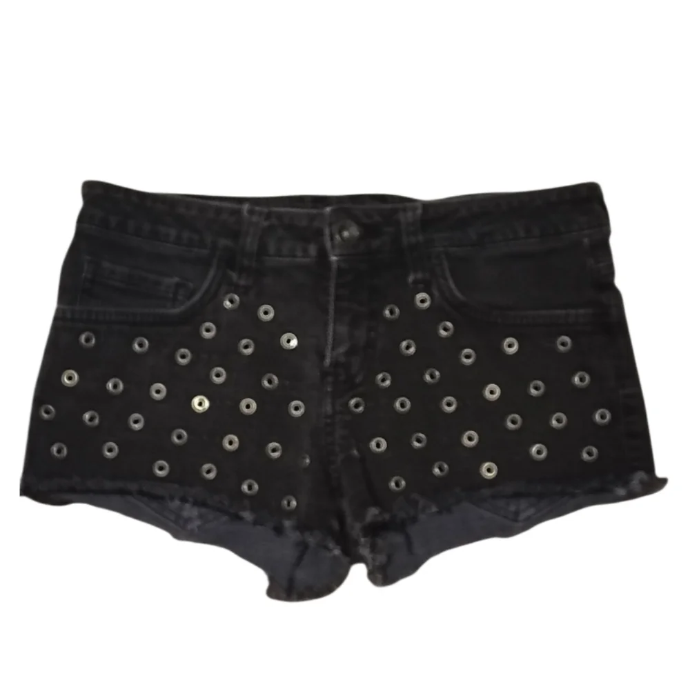 Vintage Vans Grommet Cut Off Jean Shorts Size 3 Black Denim Shorts 2 Inch Inseam